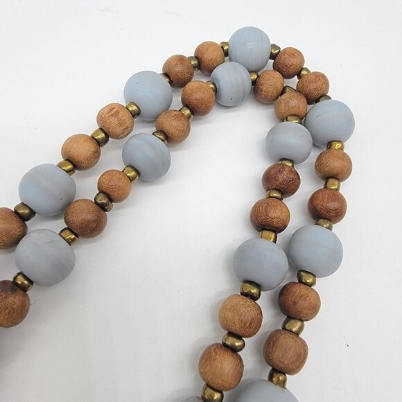 Mare Sole Amore Signed‎ Mixed Material Blue Gray Beaded Tassel Necklace Boho - Picture 2 of 6